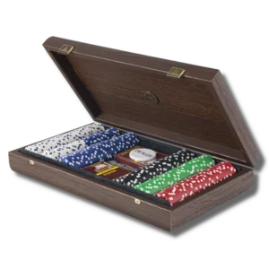 Mallette de Poker artisanale en Noyer avec dessus en Similicuir